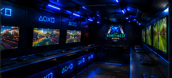 Gaming van interior with screens