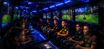 Players gaming inside the van