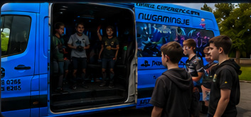Blue van with doors open